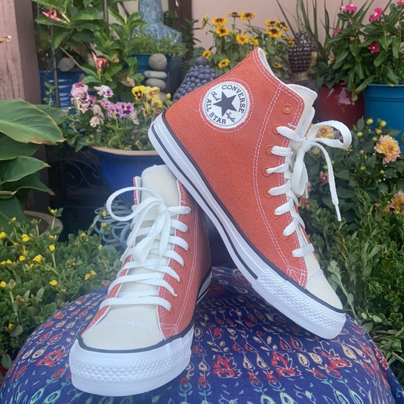 New Rusty Orange Two Tone Converse CTAS Hi Top Sneakers - Picture 3 of 16
